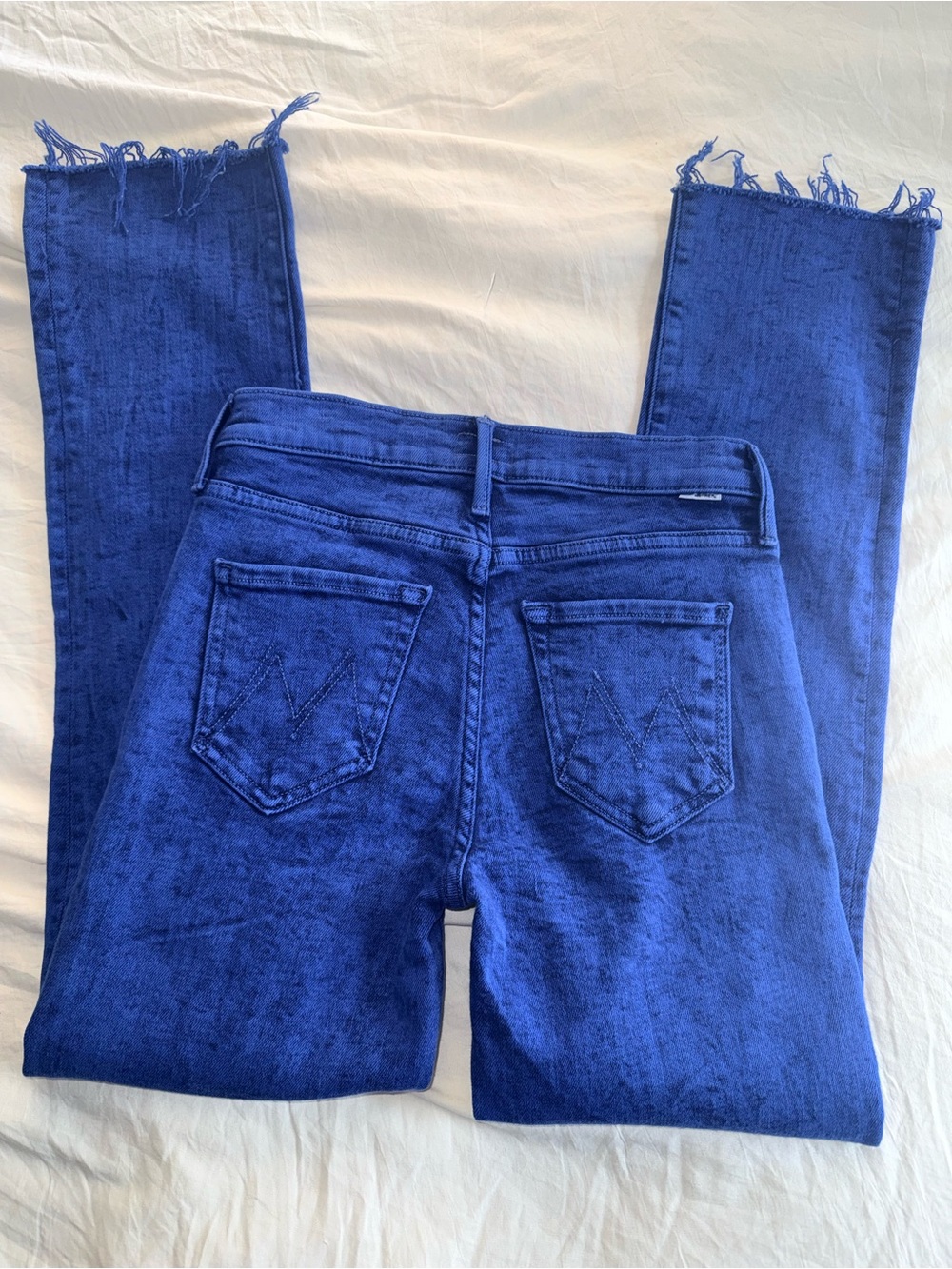 MOTHER Denim Pants The Rascal Ankle Fray Jeans Womens Blue